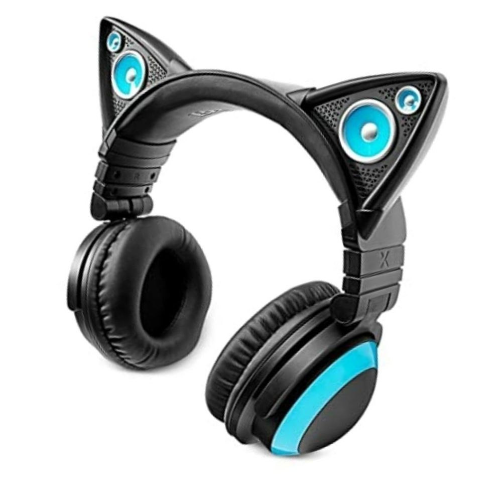 Brookstone‎ Cat Ear Earphones Blue Light Up Wired